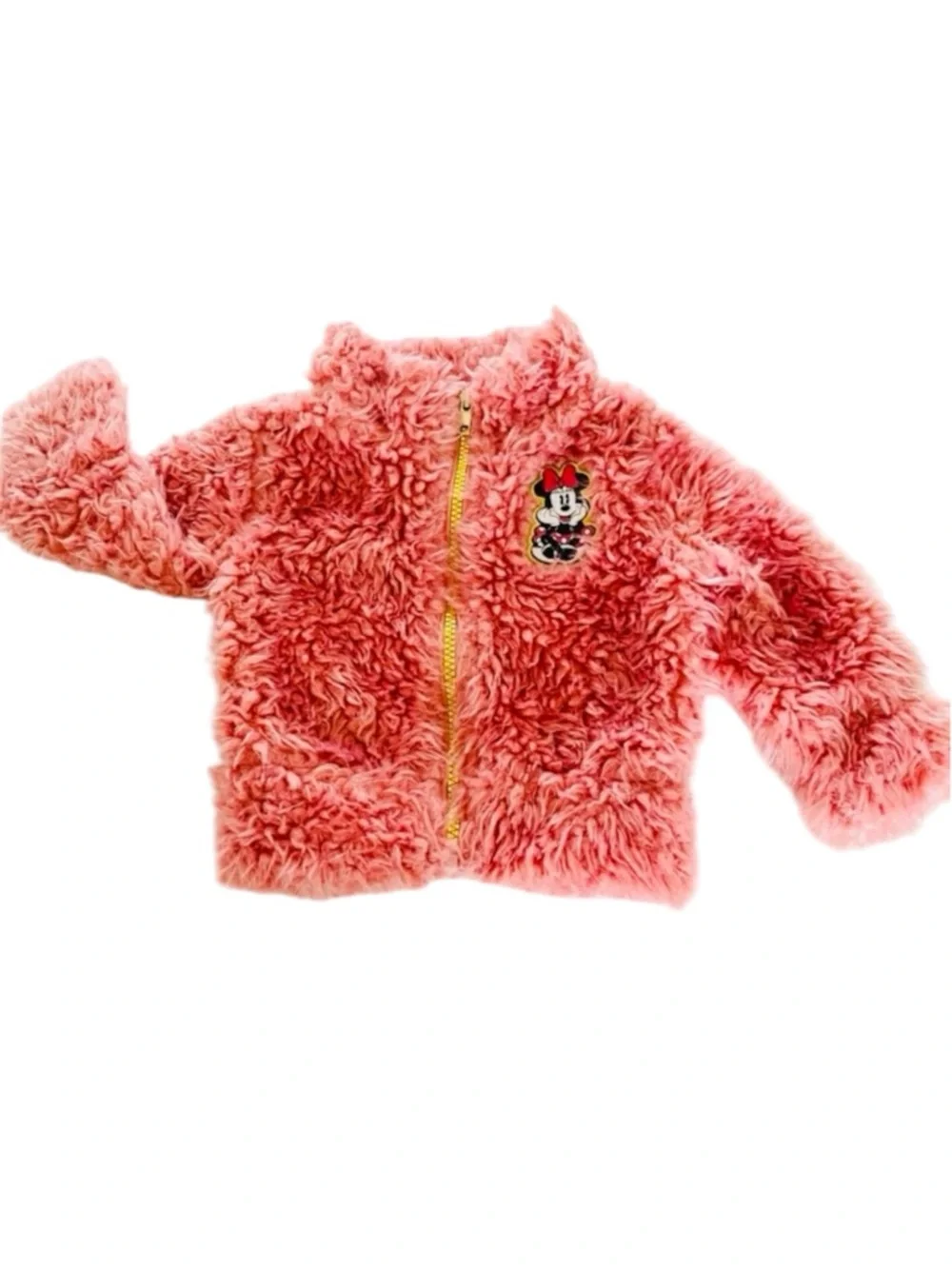 Disney Junior Minnie Mouse Jacket 12 Months Pink Fuzzy Sherpa Embroidered Patch
